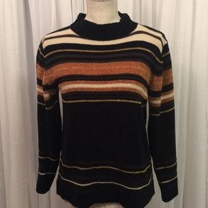 Erika Petite Black, Tan & White Striped Sweater